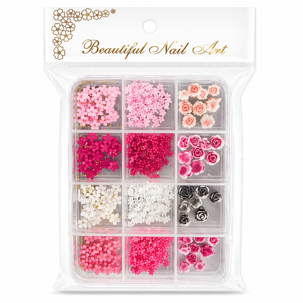 Decoraciones para Uñas 3D Set Flores Rosas Mixto /Paquete con 12 piezas