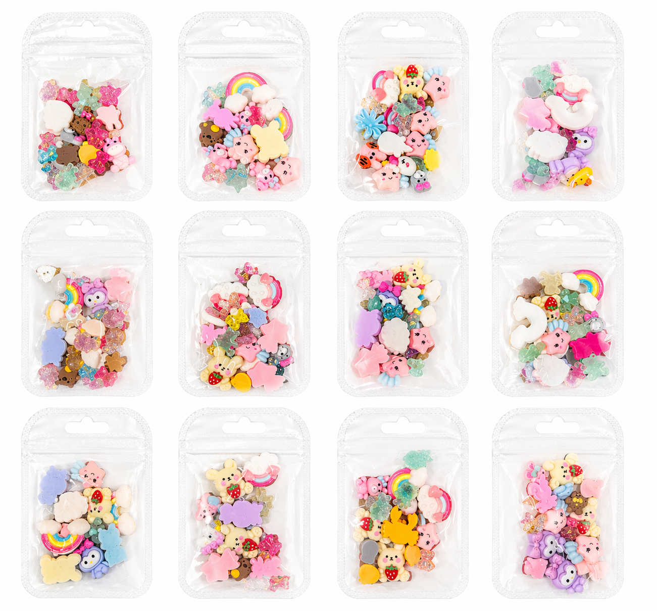 Set Decoración Uñas Kawaii 12 Modelos  /Paquete de 12 bolsas con 20 piezas