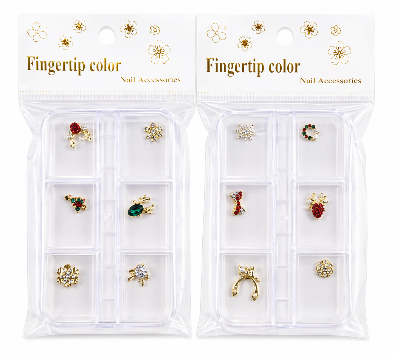Decoraciones Navidad metálicas para uñas -Set de 6 piezas surtidas /Paquete con 12 piezas.