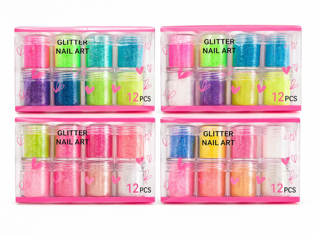 Set de glitter para uñas 12 colores / Paquete con 12 piezas