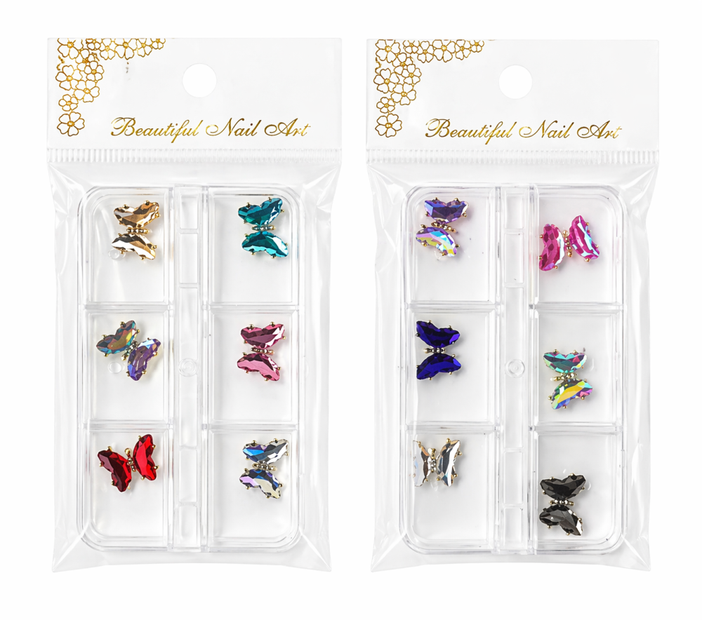 Decoración uñas mariposa con cristales /Paquete con 12 piezas