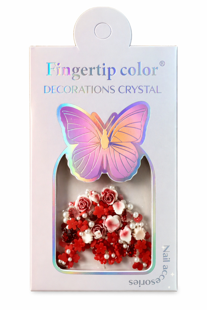 Decoración mixta 3D / flor, corazón,Perla /Paquete con 12 piezas