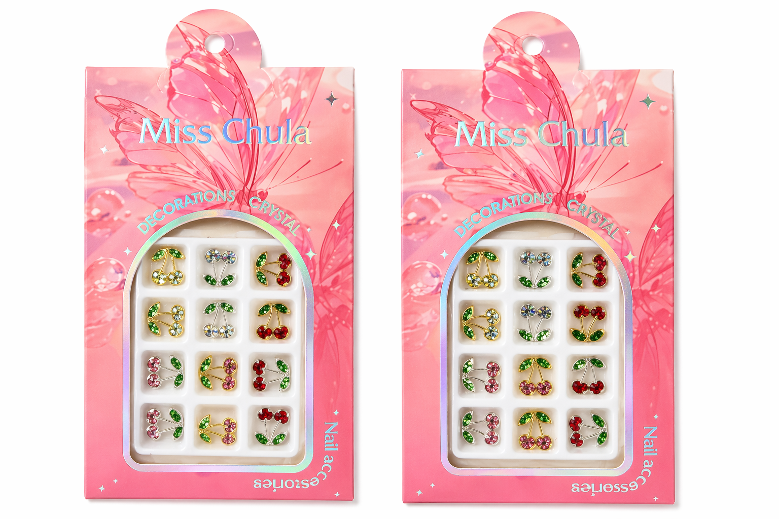 Decoraciones de Uñas Miss Chula – Cristales con diseño de cerezas /Paquete con 12 piezas