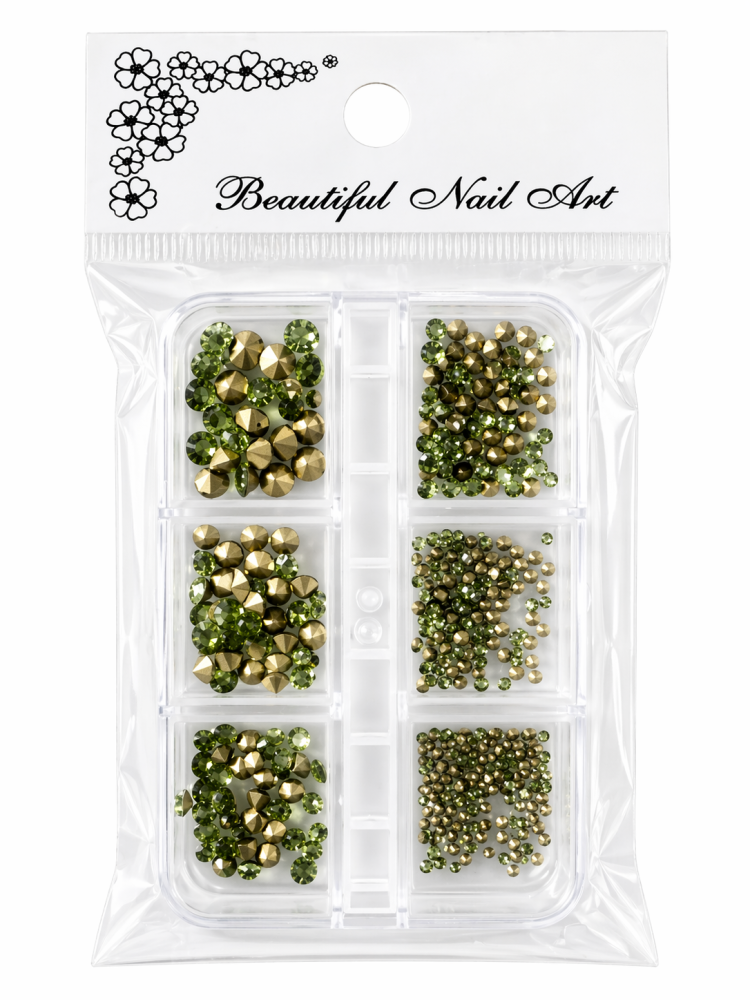 Set de cristales para uñas verde  /Paquete con 12 piezas