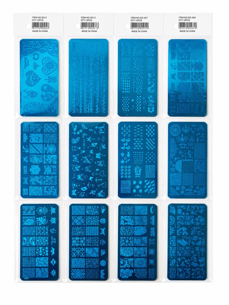 12 placas de estampado para uñas con diseños variados