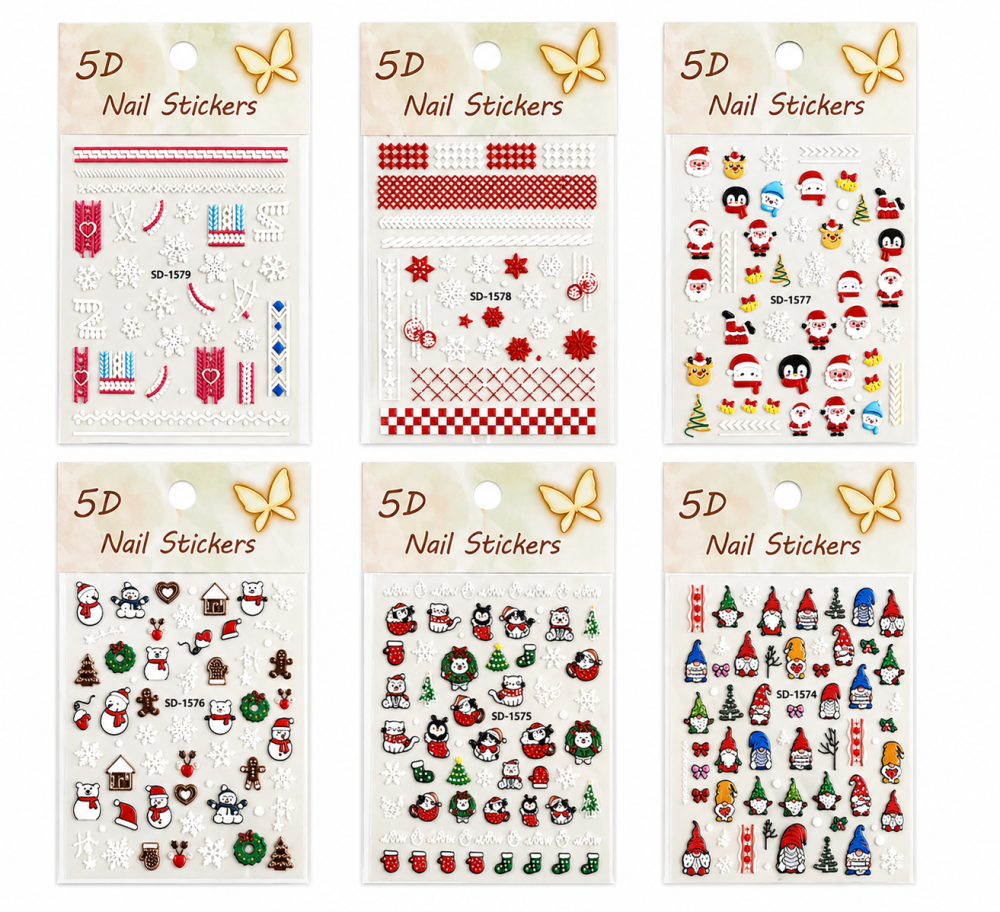 Stickers 5D para Uñas - Diseño de Navidad (12 modelos diferentes) /Paquete con 12 piezas