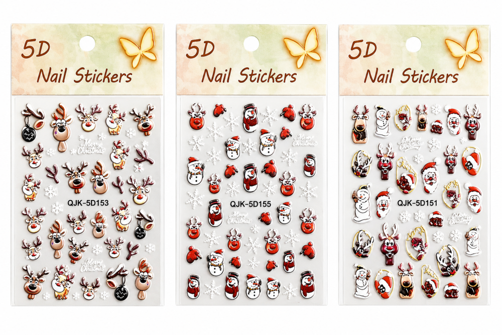 Stickers 5D para Uñas - Diseño de Navidad (12 modelos diferentes) /Paquete con 12 piezas