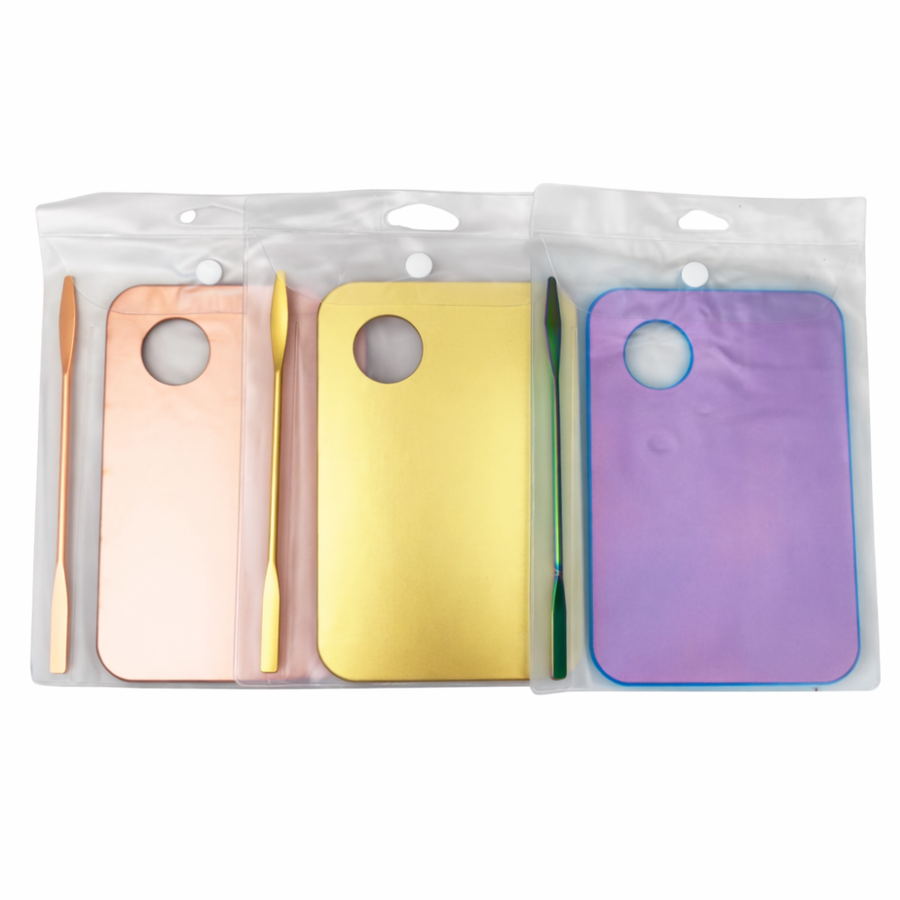 Paleta metálica para uñas con espátula /Paquete con 12 piezas