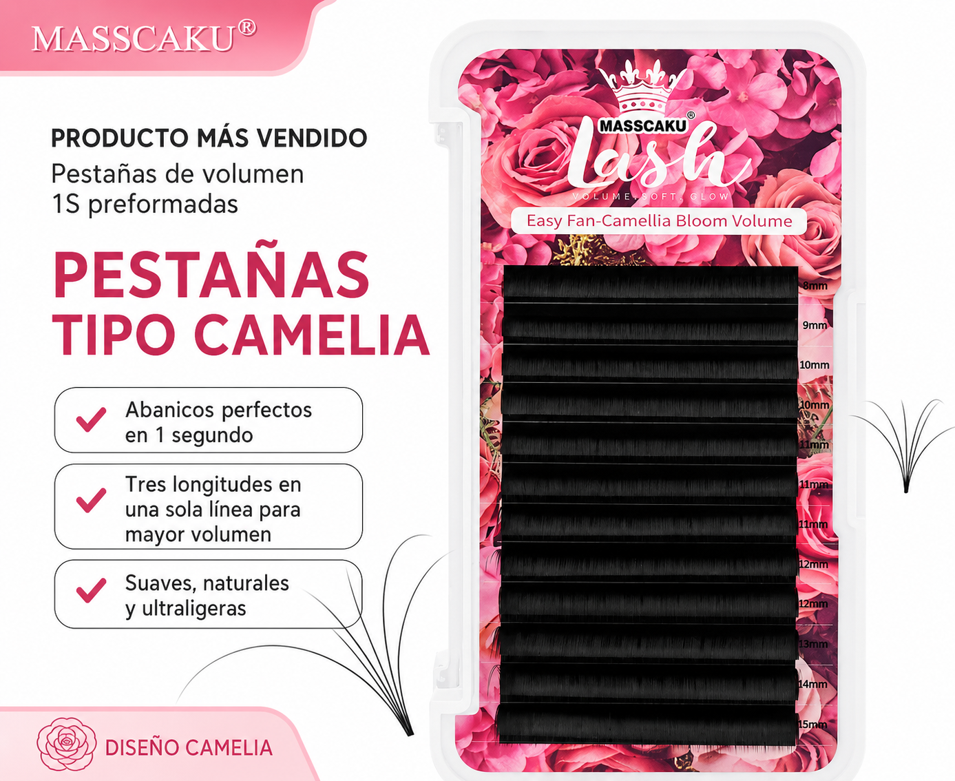 Blíster Masscaku - Autofloracion Bloom para extension de pestañas / MIX 8-15MM