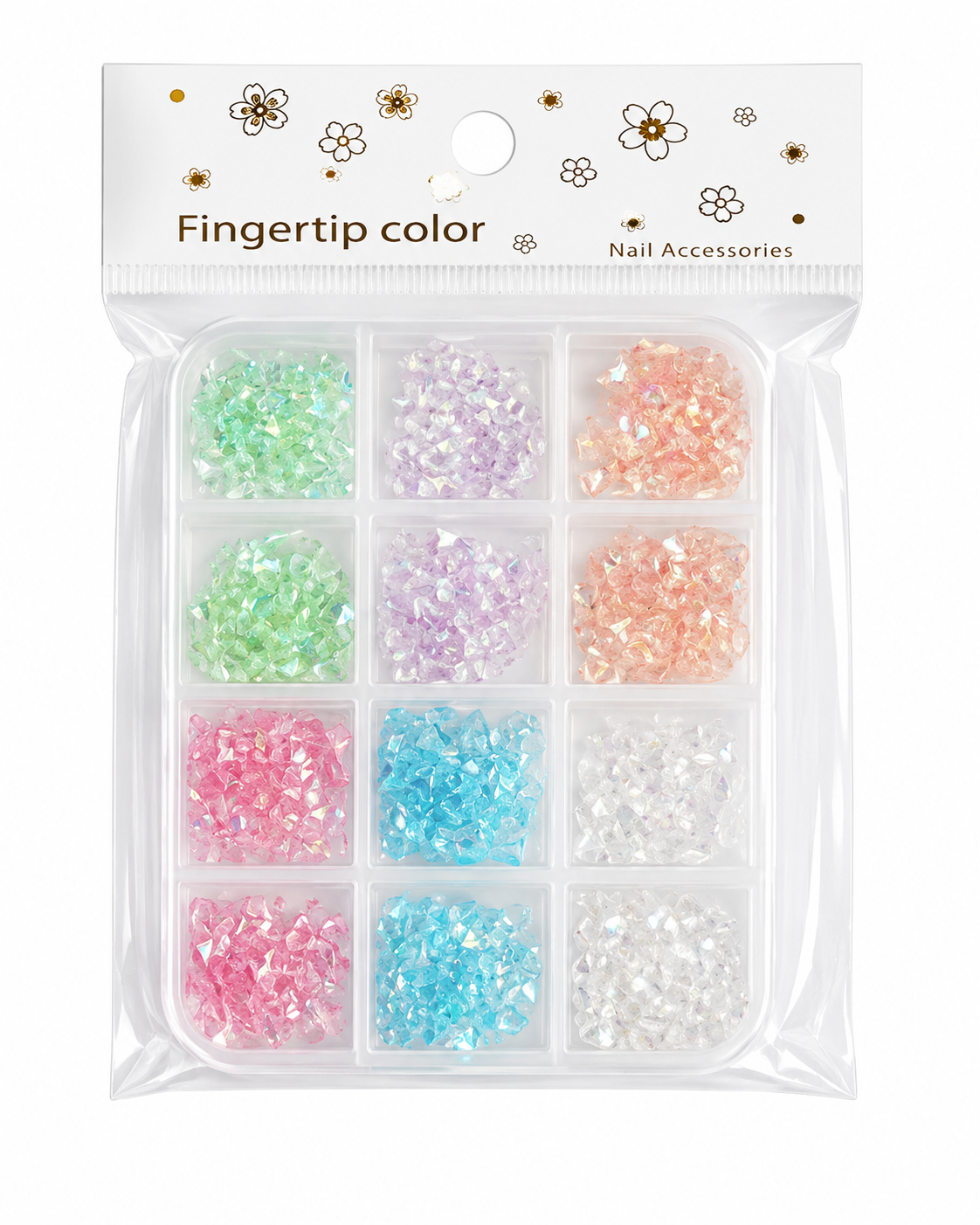 Cristales AB para Decoración de Uñas – 12 Compartimentos /Paquete con 12 piezas