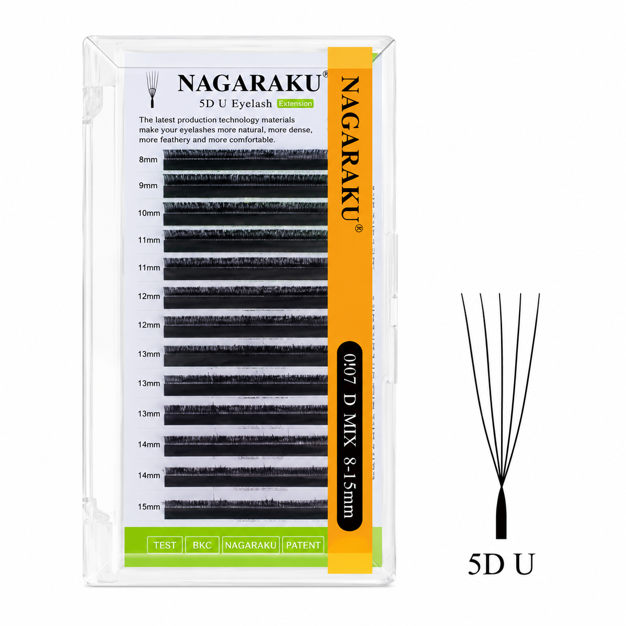 Pestañas Premade 5D U Nagaraku 0.07 D Mix 8-15 mm para Extensión de Pestañas