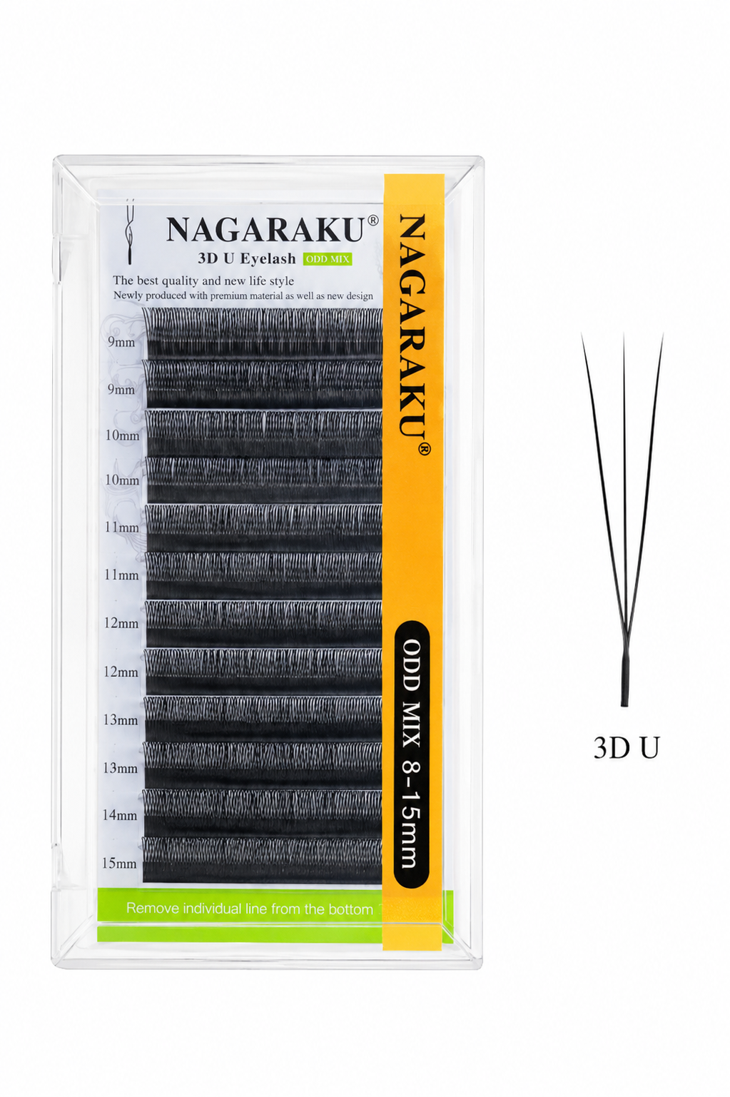 Pestañas Premade 3D U Nagaraku 0.07 D Mix 8-15 mm para Extensión de Pestañas