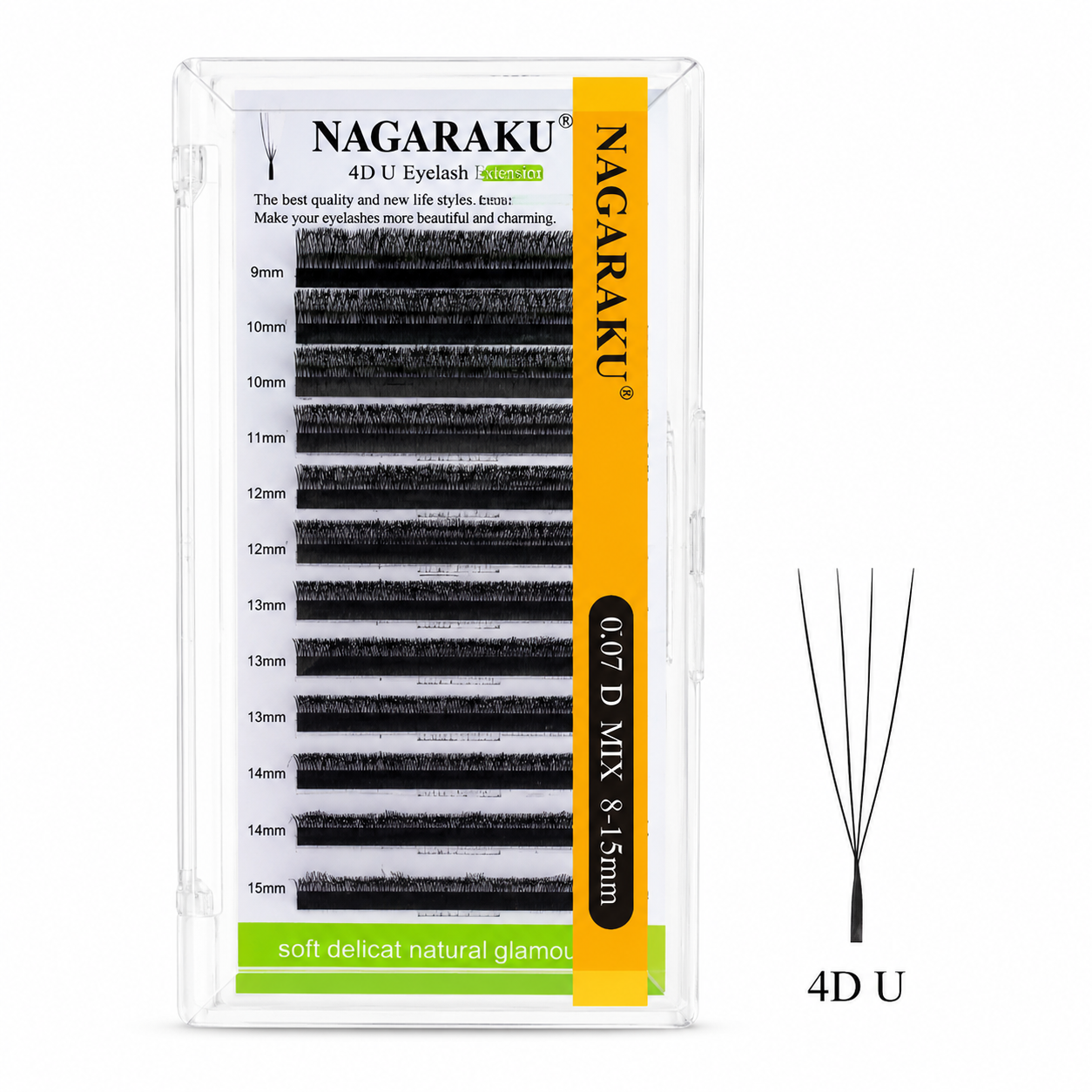 Pestañas Premade 4D U Nagaraku 0.07 D Mix 8-15 mm para Extensión de Pestañas