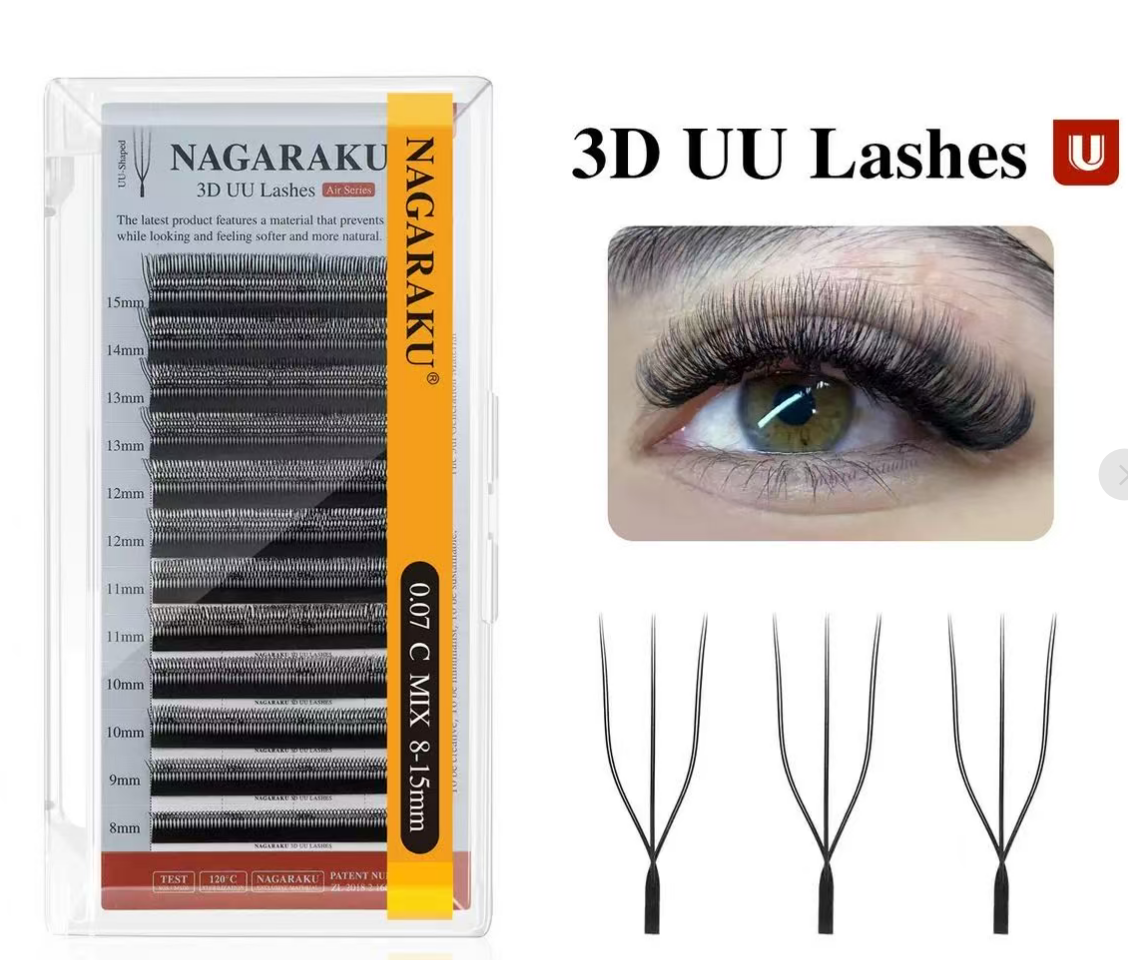 Pestañas Premade 3D UU Nagaraku 0.07 C Mix 8-15 mm Extensiones para Pestañas