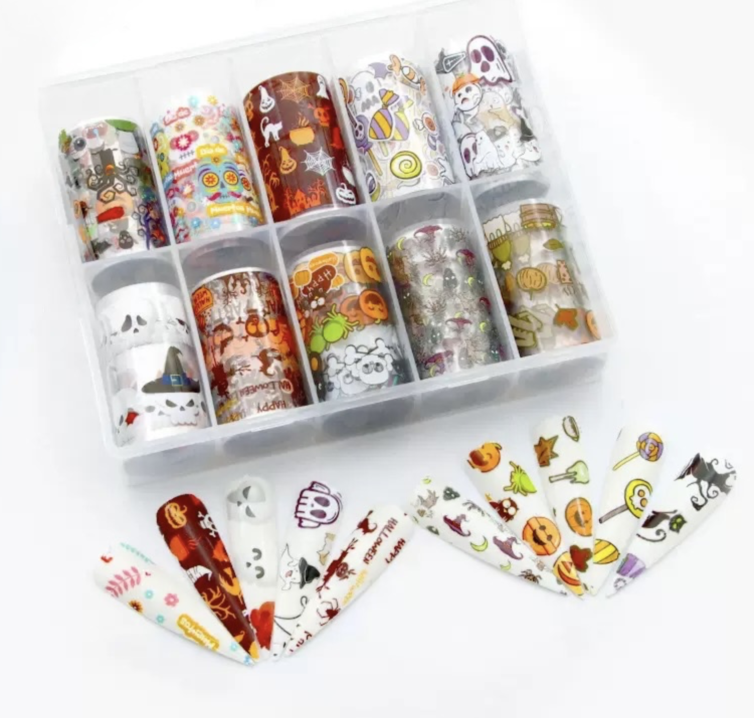 Foil para uñas día de muertos /Paquete con 10 cajitas