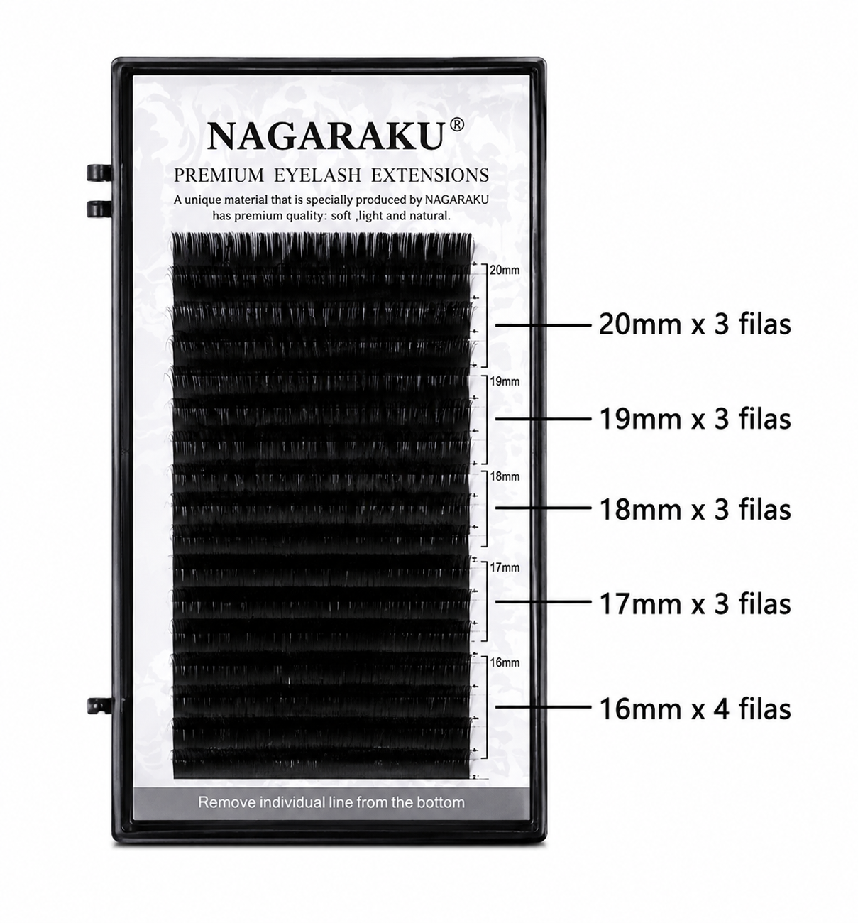 NAGARAKU Blister Extensiones Pestañas Mink Mixto 1x1 EXTRA LARGA