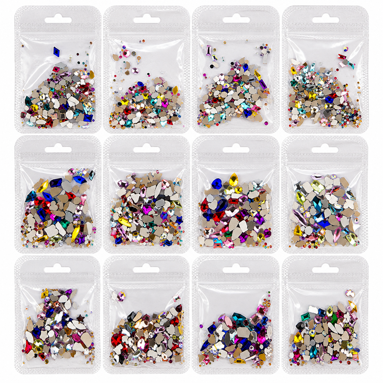 Cristales Decorativos Multicolor para Uñas /Paquete con 12 piezas