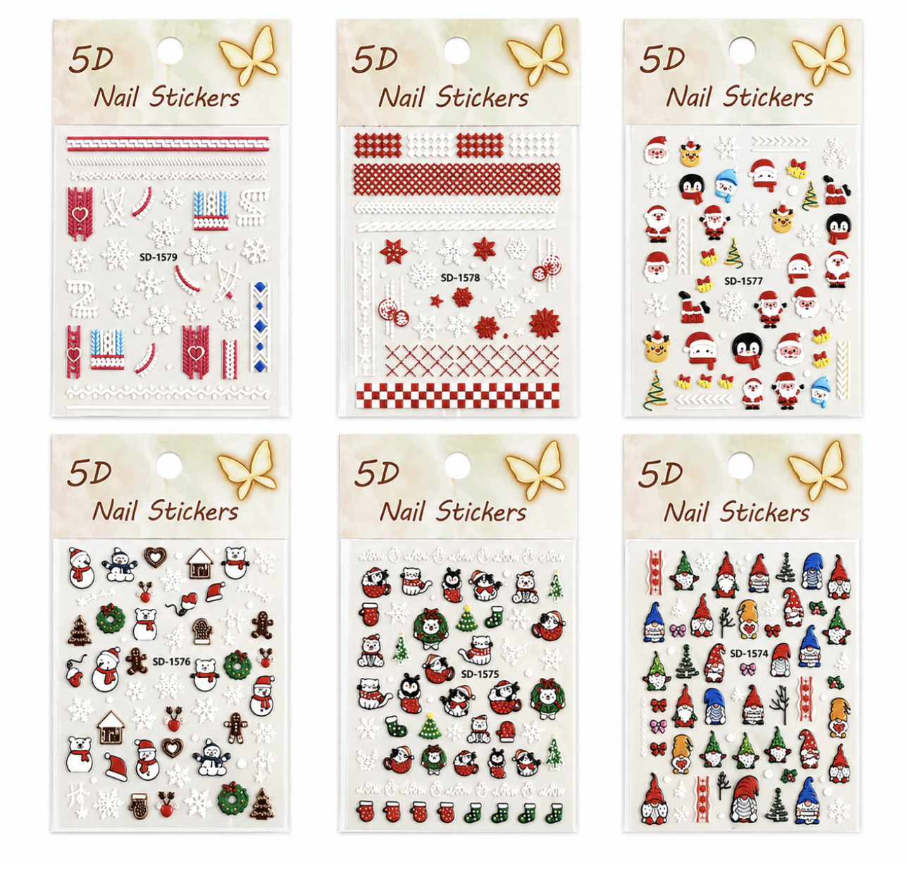 Stickers 5D para Uñas - Diseño de Navidad (12 modelos diferentes) /Paquete con 12 piezas