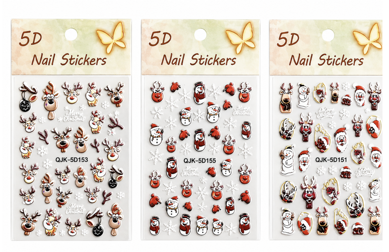 Stickers 5D para Uñas - Diseño de Navidad (12 modelos diferentes) /Paquete con 12 piezas