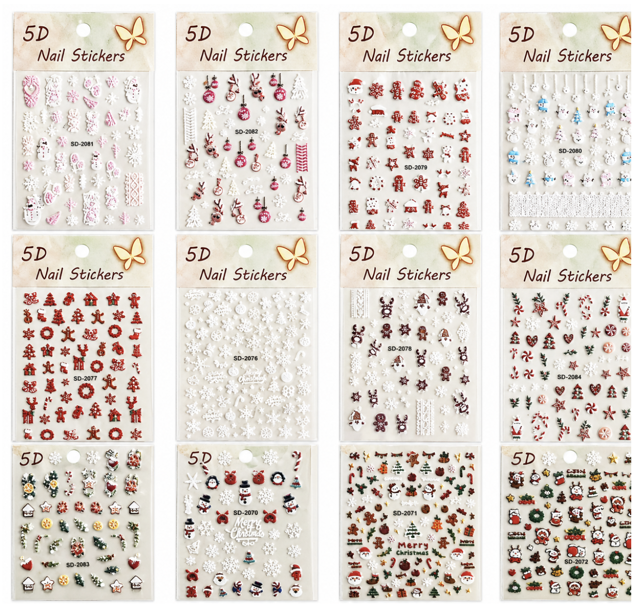 Stickers 5D para Uñas - Diseño de Navidad (12 modelos diferentes) /Paquete con 12 piezas