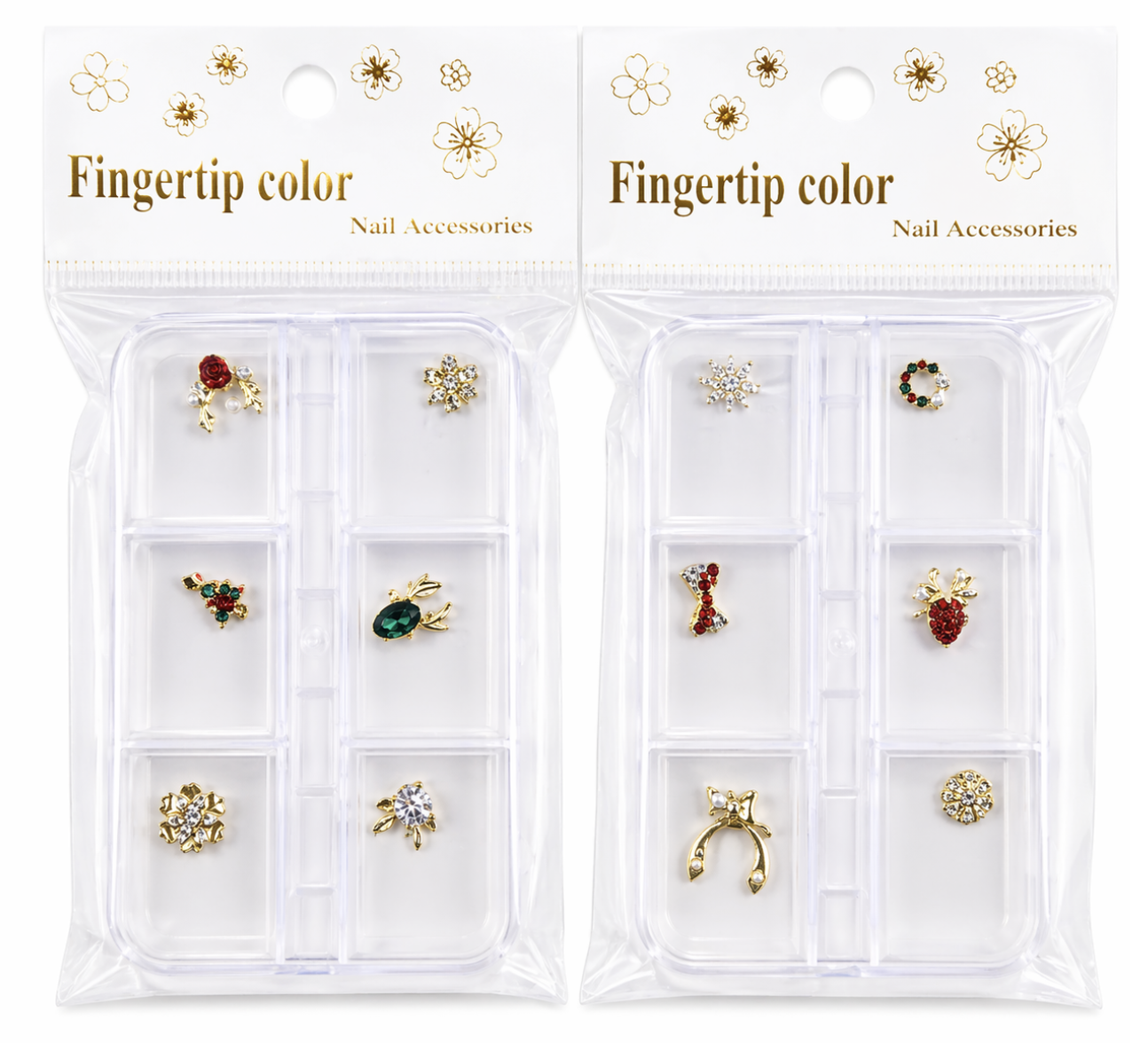 Decoraciones Navidad metálicas para uñas -Set de 6 piezas surtidas /Paquete con 12 piezas.