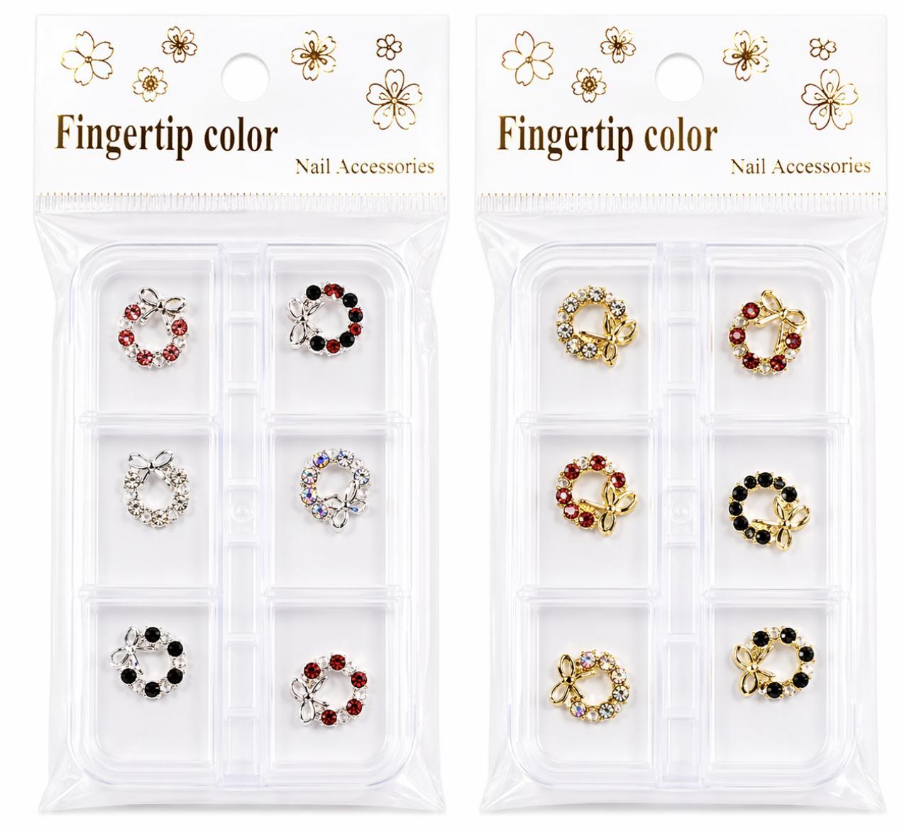 Decoraciones Navidad metálicas para uñas -Set de 6 piezas surtidas /Paquete con 12 piezas.