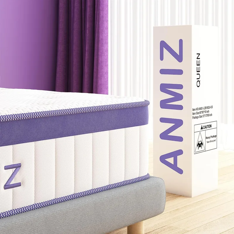 ANMIZ Twin Mattress, 10 inch Hybrid Mattress with Gel Memory Foam, Medium Firm Mattress Twin Size, Purple Mattress in a Box for Sleep Supportive &amp; Pressure Relief (39" X 75" X 10.5")