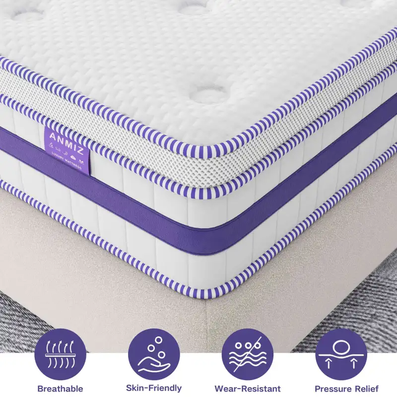 ANMIZ cold gel memory foam and spring mixed mattress, box mattress, CertiPUR-US certification, medium hardness, twin mattress