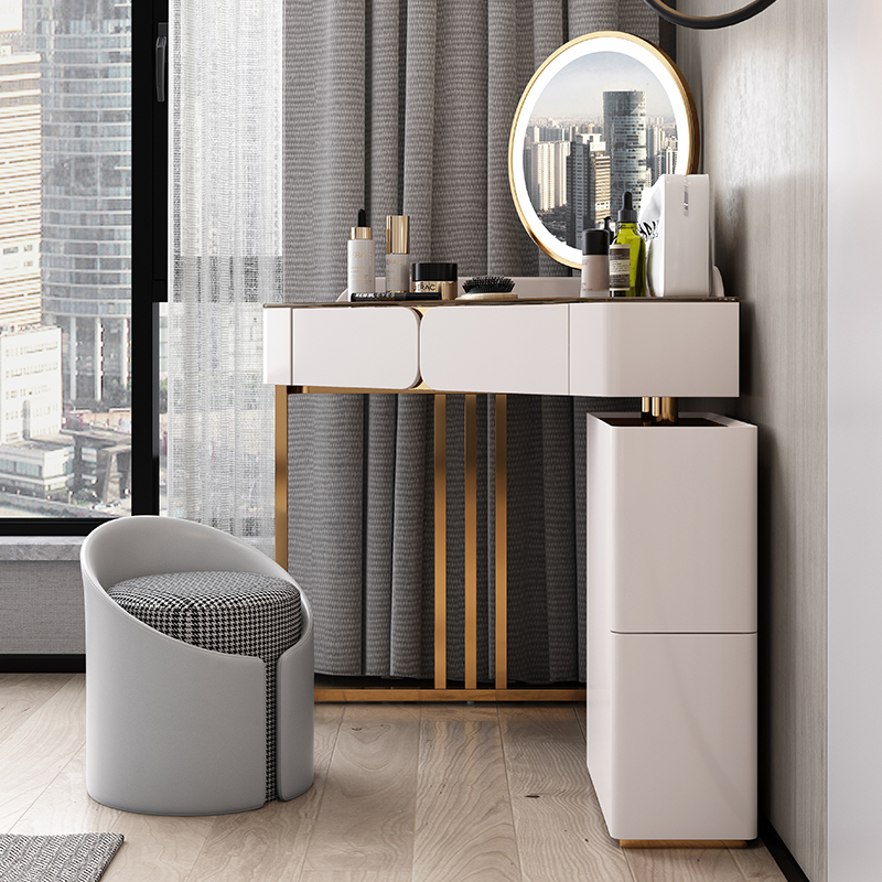 Chic makeup dressing table with light and modern decor