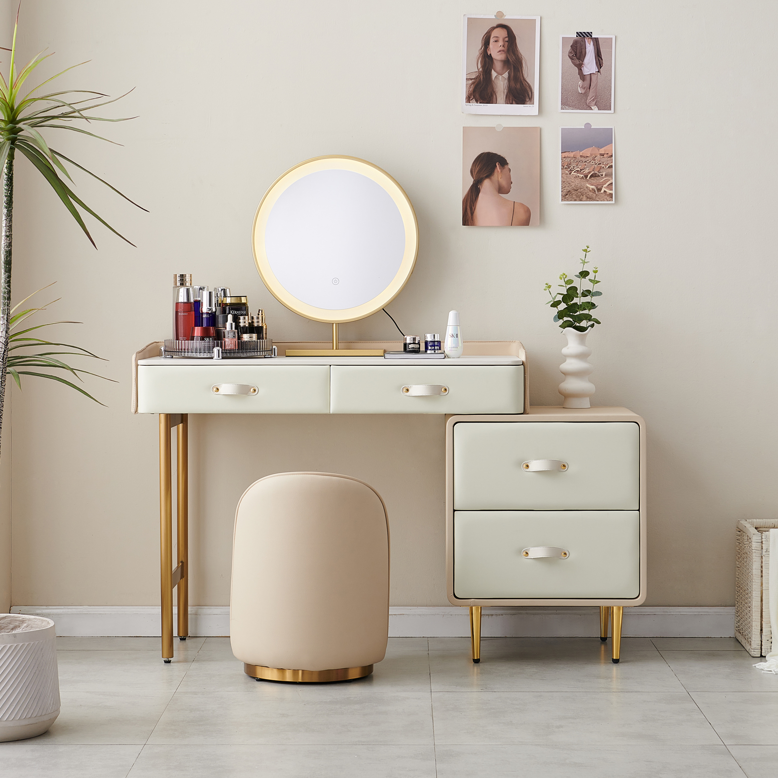 Fukayi Faux Leather Vanity Stool