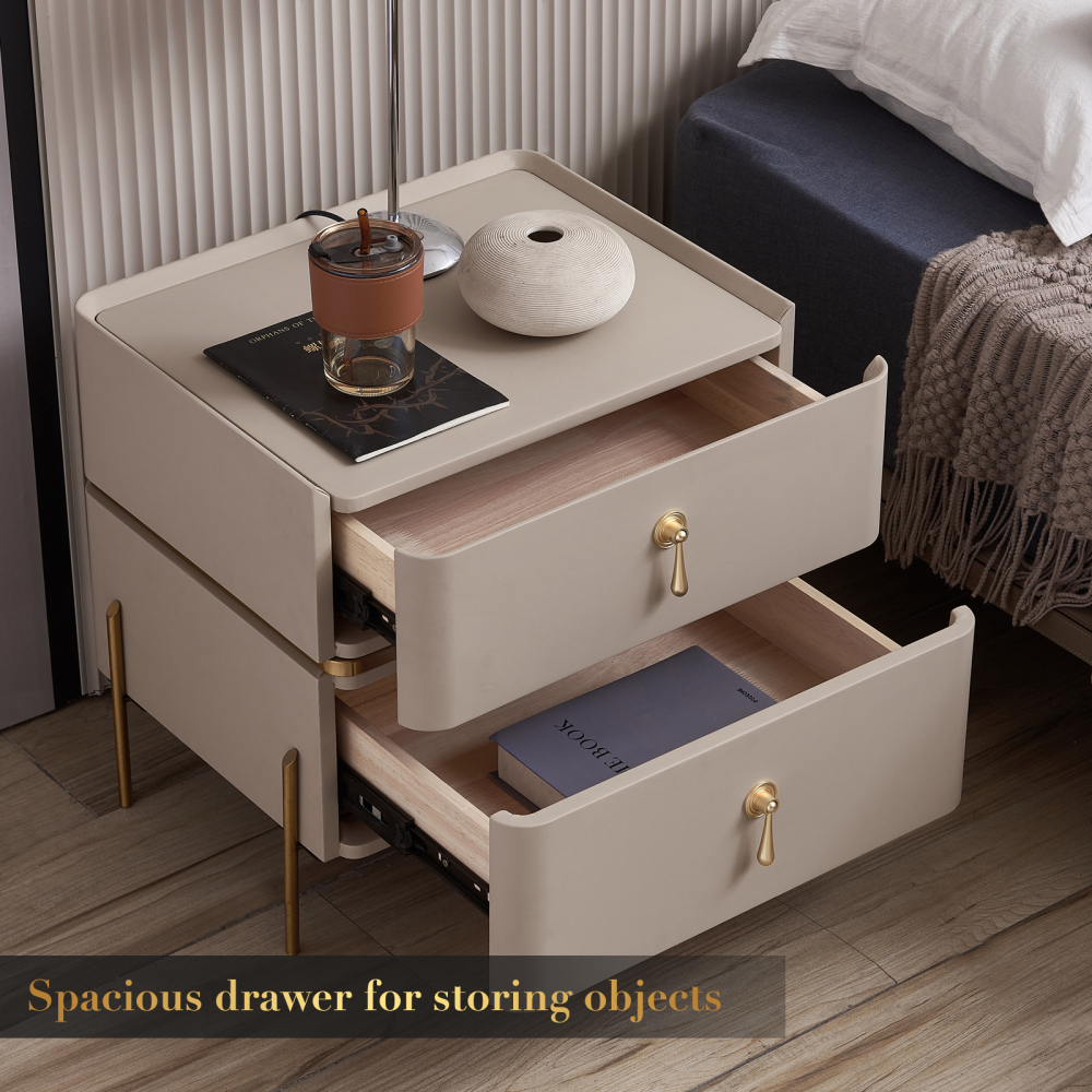 FUKAYI Nightstand, 2 Drawer Dresser for Bedroom,Small Dresser with 2 Drawers, Bedside Furniture & End Table Dresser for Bedroom, Entryway, College Dorm, Metal Frame, Easy Pull Handle