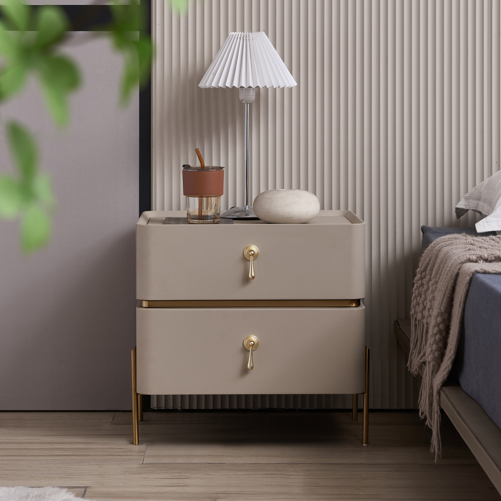 FUKAYI Nightstand, 2 Drawer Dresser for Bedroom,Small Dresser with 2 Drawers, Bedside Furniture & End Table Dresser for Bedroom, Entryway, College Dorm, Metal Frame, Easy Pull Handle