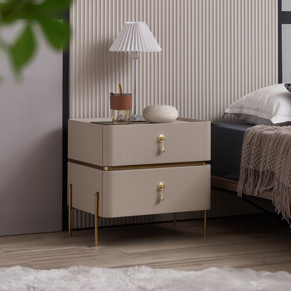 FUKAYI Nightstand, 2 Drawer Dresser for Bedroom,Small Dresser with 2 Drawers, Bedside Furniture & End Table Dresser for Bedroom, Entryway, College Dorm, Metal Frame, Easy Pull Handle