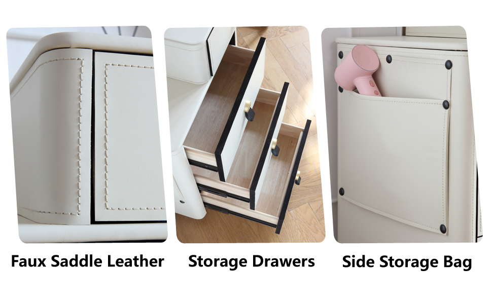 Fukayi Faux Saddle Leather Makeup Vanity Desk Set