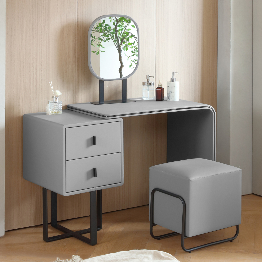 FUKAYI Vanity Makeup Table Set, Vanity Set with Mirror and Stool, Dressing Table with Drawers, Dresser Desk for Wife Girlfriend