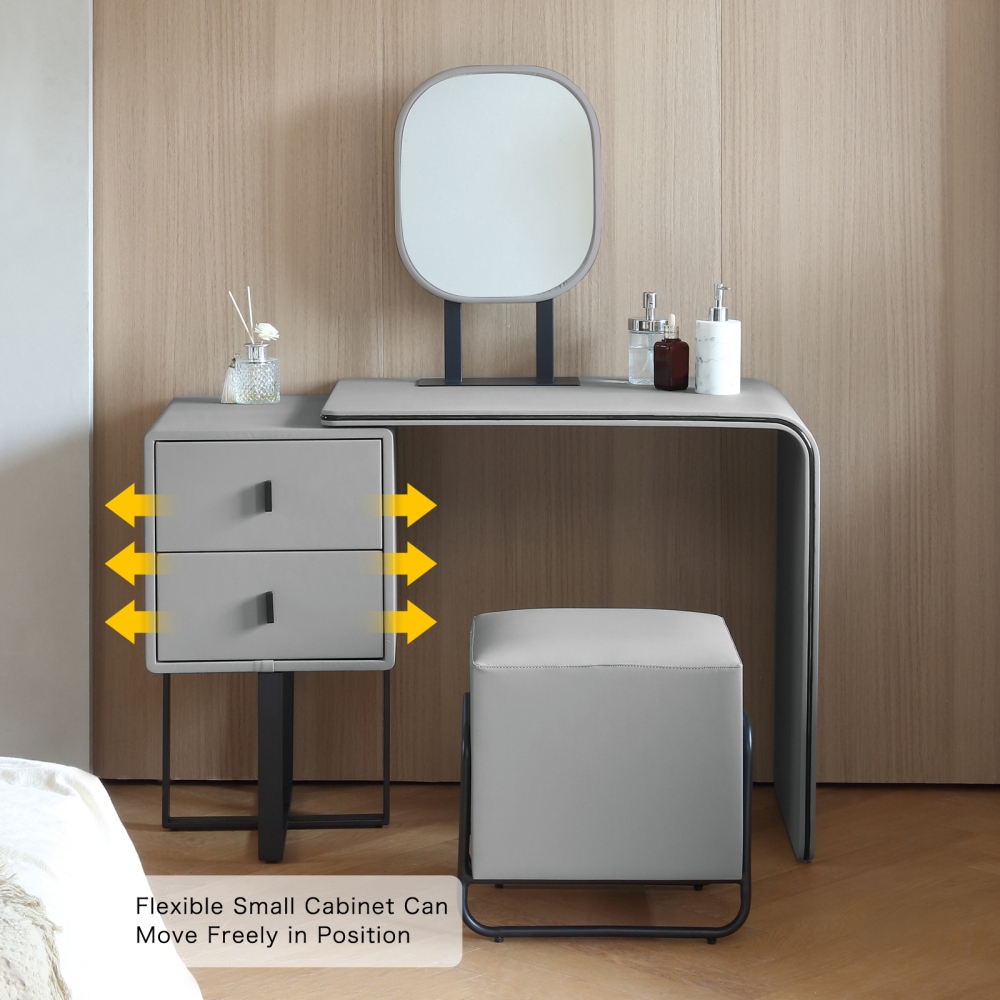 FUKAYI Vanity Makeup Table Set, Vanity Set with Mirror and Stool, Dressing Table with Drawers, Dresser Desk for Wife Girlfriend
