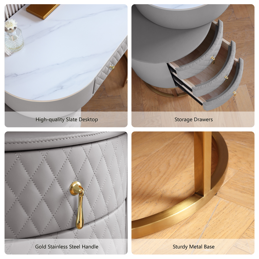 FUKAYI Modern Makeup Vanity - Vanity Desk with Mirror and Lights Stool, Make Up Vanity Station with 5 Drawers, Vanity Table Set, Gift for Her