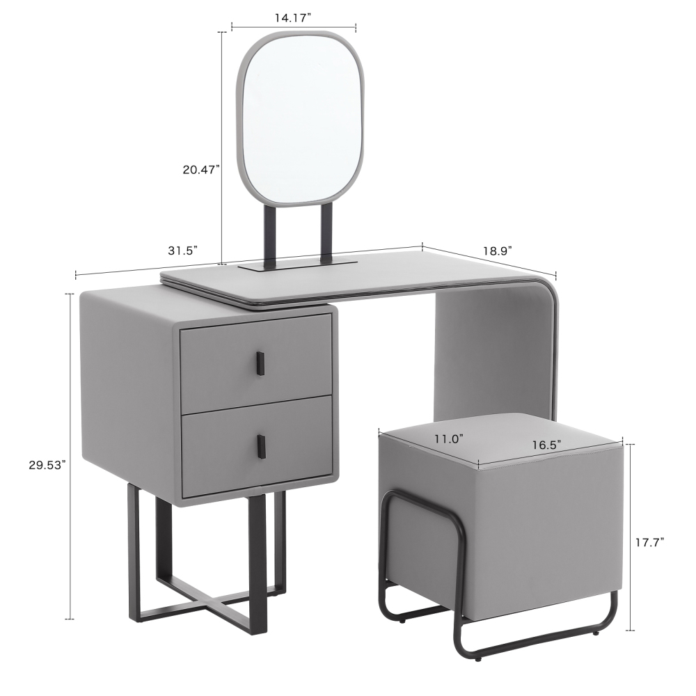 FUKAYI Vanity Makeup Table Set, Vanity Set with Mirror and Stool, Dressing Table with Drawers, Dresser Desk for Wife Girlfriend