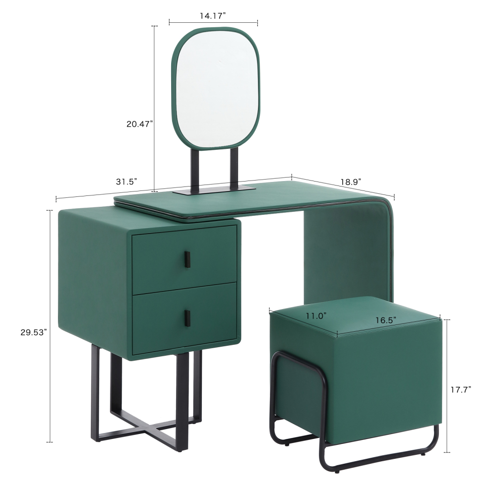 FUKAYI Vanity Makeup Table Set, Vanity Set with Mirror and Stool, Dressing Table with Drawers, Dresser Desk for Wife Girlfriend
