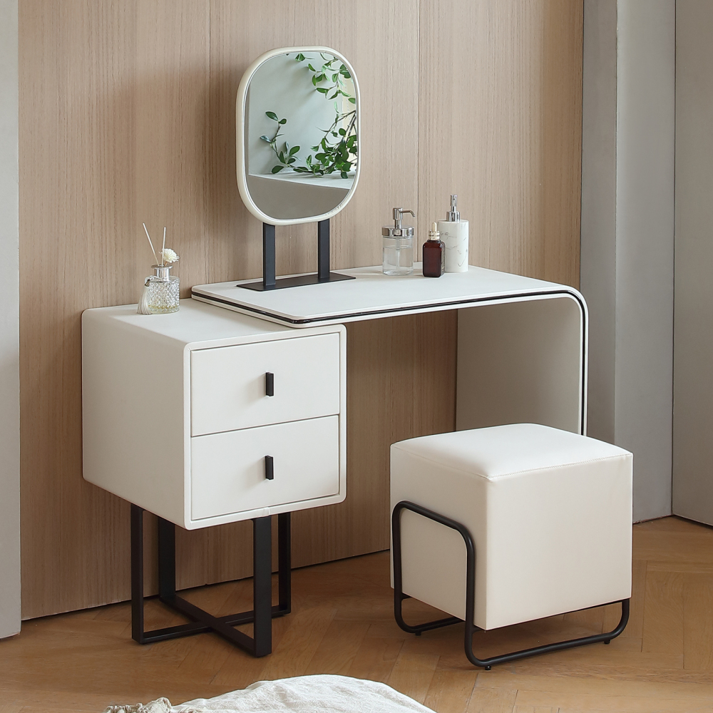 FUKAYI Vanity Makeup Table Set, Vanity Set with Mirror and Stool, Dressing Table with Drawers, Dresser Desk for Wife Girlfriend
