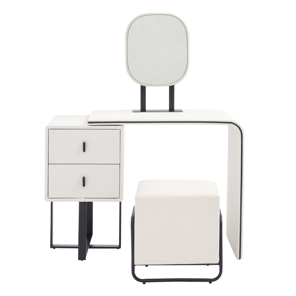 FUKAYI Vanity Makeup Table Set, Vanity Set with Mirror and Stool, Dressing Table with Drawers, Dresser Desk for Wife Girlfriend