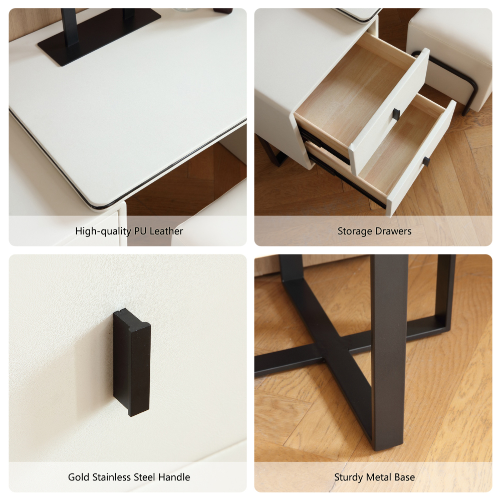 FUKAYI Vanity Makeup Table Set, Vanity Set with Mirror and Stool, Dressing Table with Drawers, Dresser Desk for Wife Girlfriend
