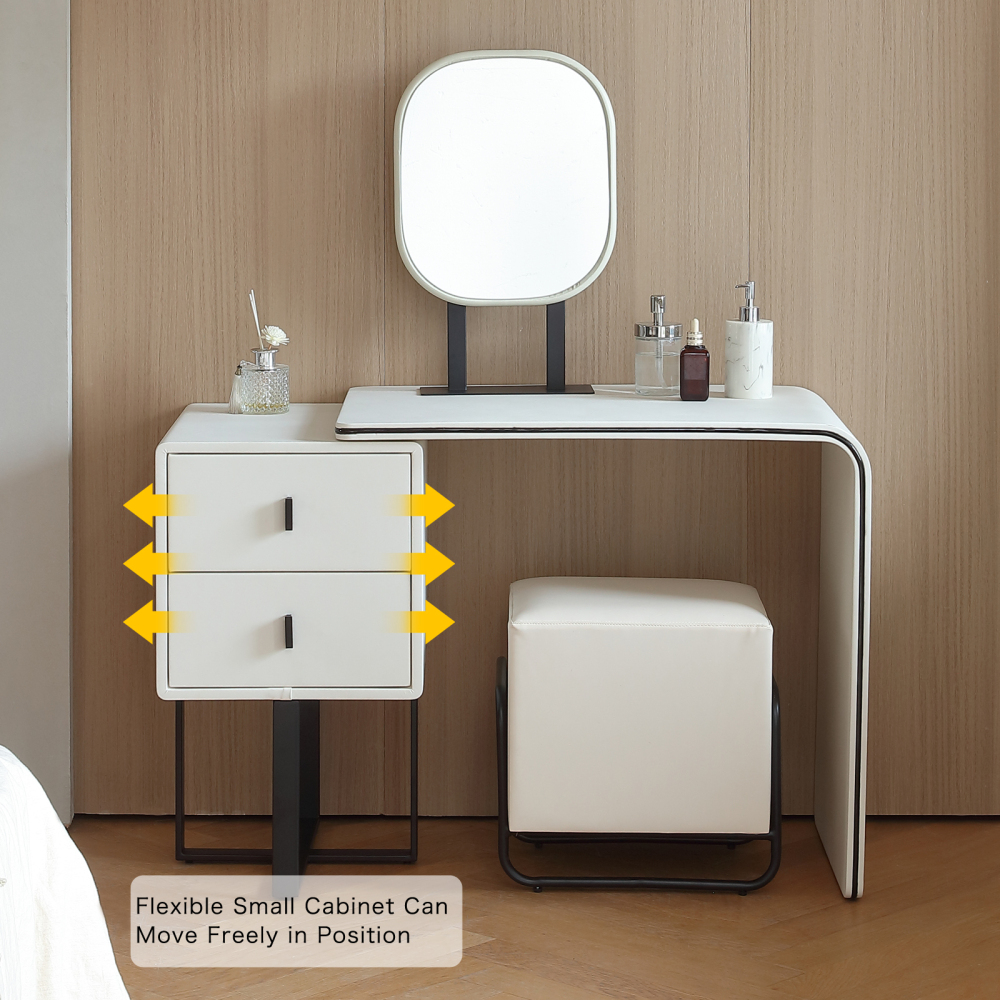 FUKAYI Vanity Makeup Table Set, Vanity Set with Mirror and Stool, Dressing Table with Drawers, Dresser Desk for Wife Girlfriend