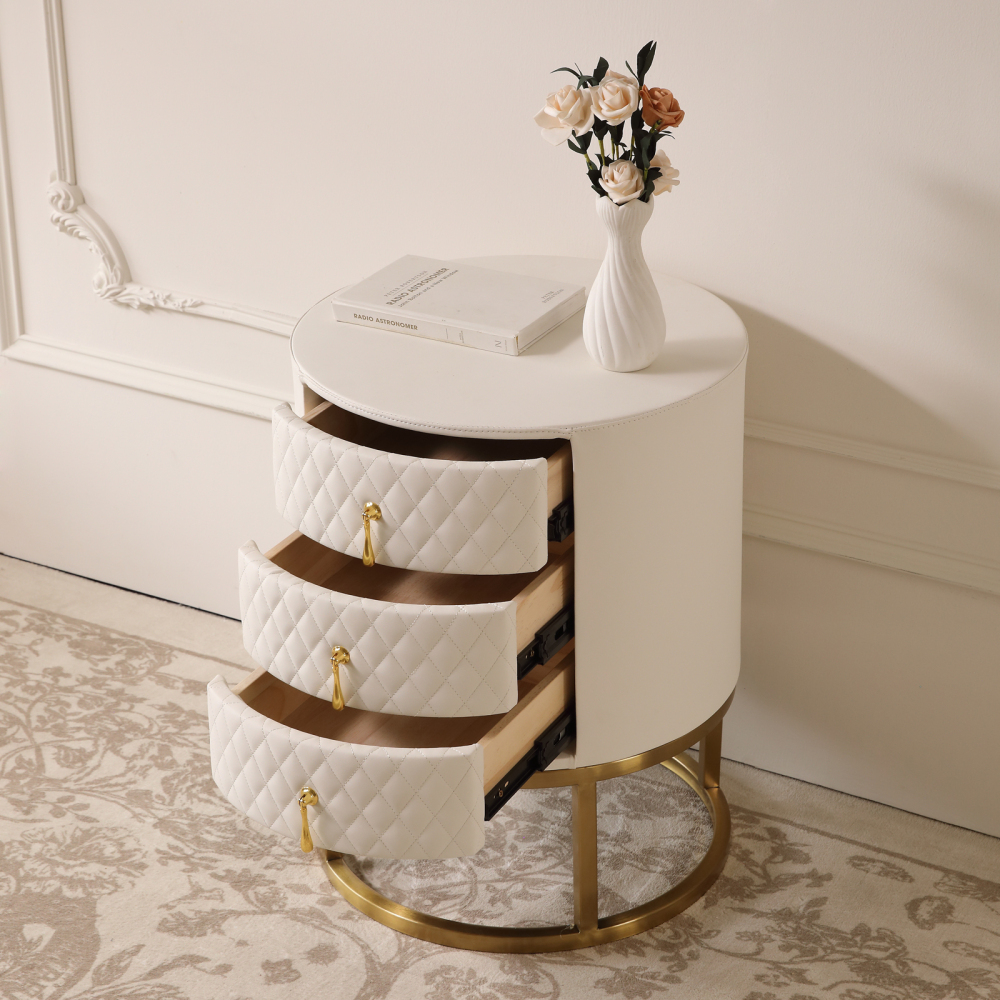 FUKAYI Luxury Nightstand with 3 Storage Drawers Dresser Bedside Table Night Stand for Bedroom End Table Side Table for Living Room, Entryway, White