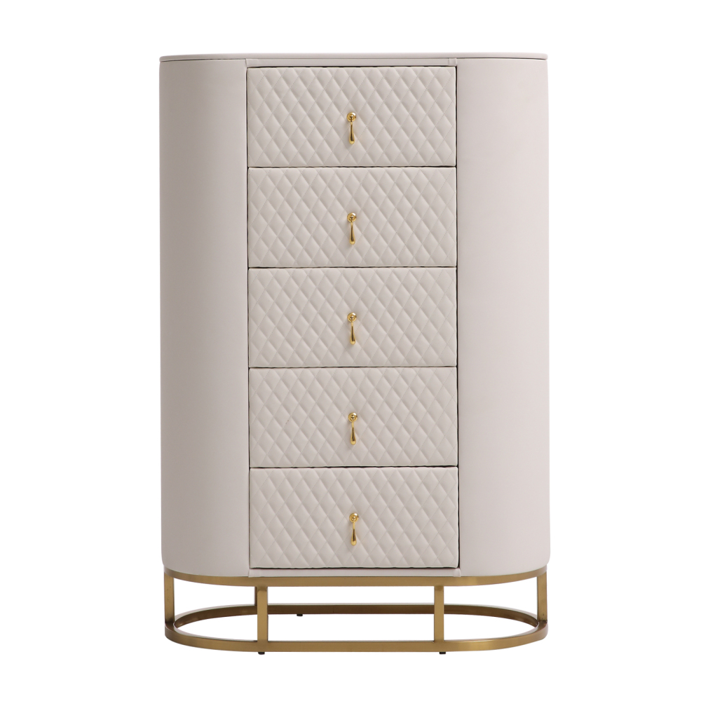 FUKAYI Faux Leather Tall Dresser for Bedroom with 5 Drawers Chest of Drawers Storage Tower Organizer Dresser for Living Room, Hallway, Entryway, Closets, White