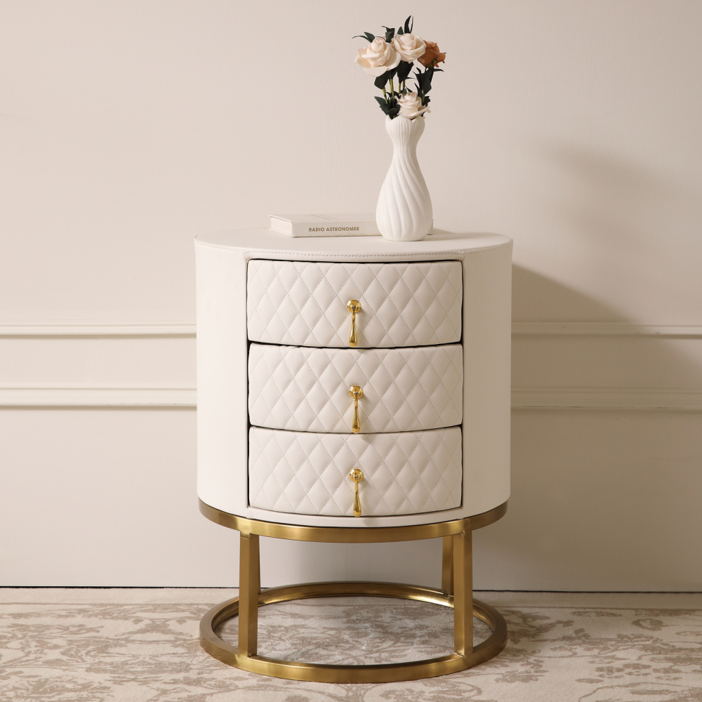 FUKAYI Luxury Nightstand with 3 Storage Drawers Dresser Bedside Table Night Stand for Bedroom End Table Side Table for Living Room, Entryway, White