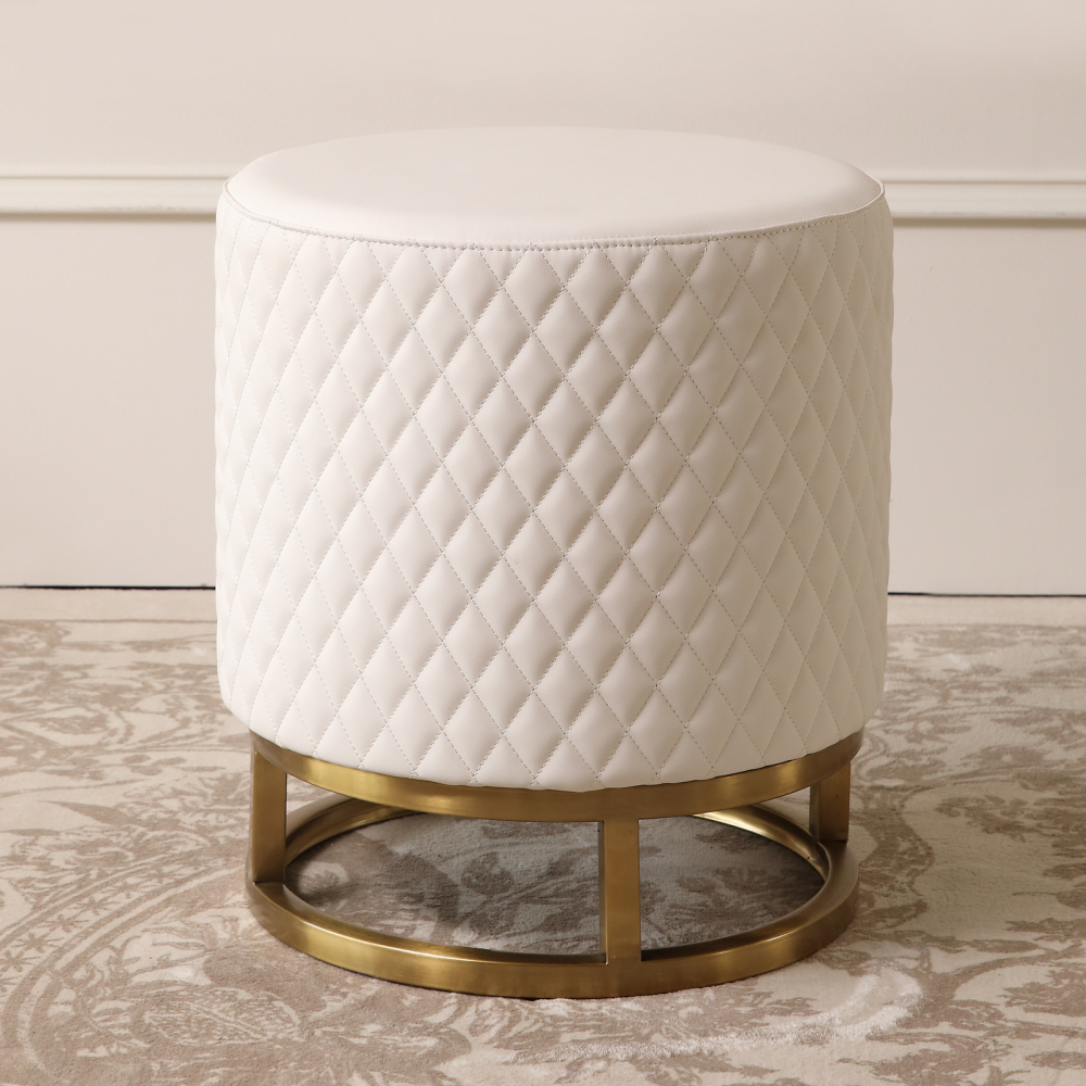 FUKAYI Faux Leather Vanity Stool for Makeup Room Round Ottoman Foot Rest Stool for Living Room Silla para Vanity de Maquillaje Vanity Seat Makeup Stool Chair,White