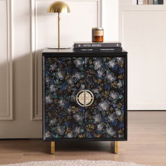 FUKAYI Vintage Bedside Table for Bedroom Nightstand with Storage Drawers Hand-Painted Floral Pattern Night Stand for Bedroom End Table Side Table for Living Room, Entryway,Black