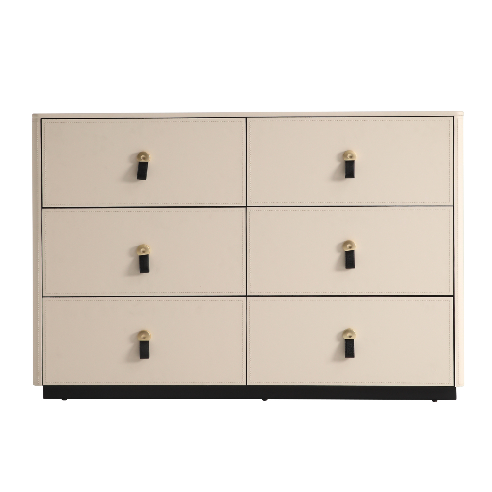 FUKAYI Faux Saddle Leather Dresser for Bedroom with 6 Drawers Double Dresser Storage Tower Organizer Unit for Living Room, Hallway, Entryway, Closets, White