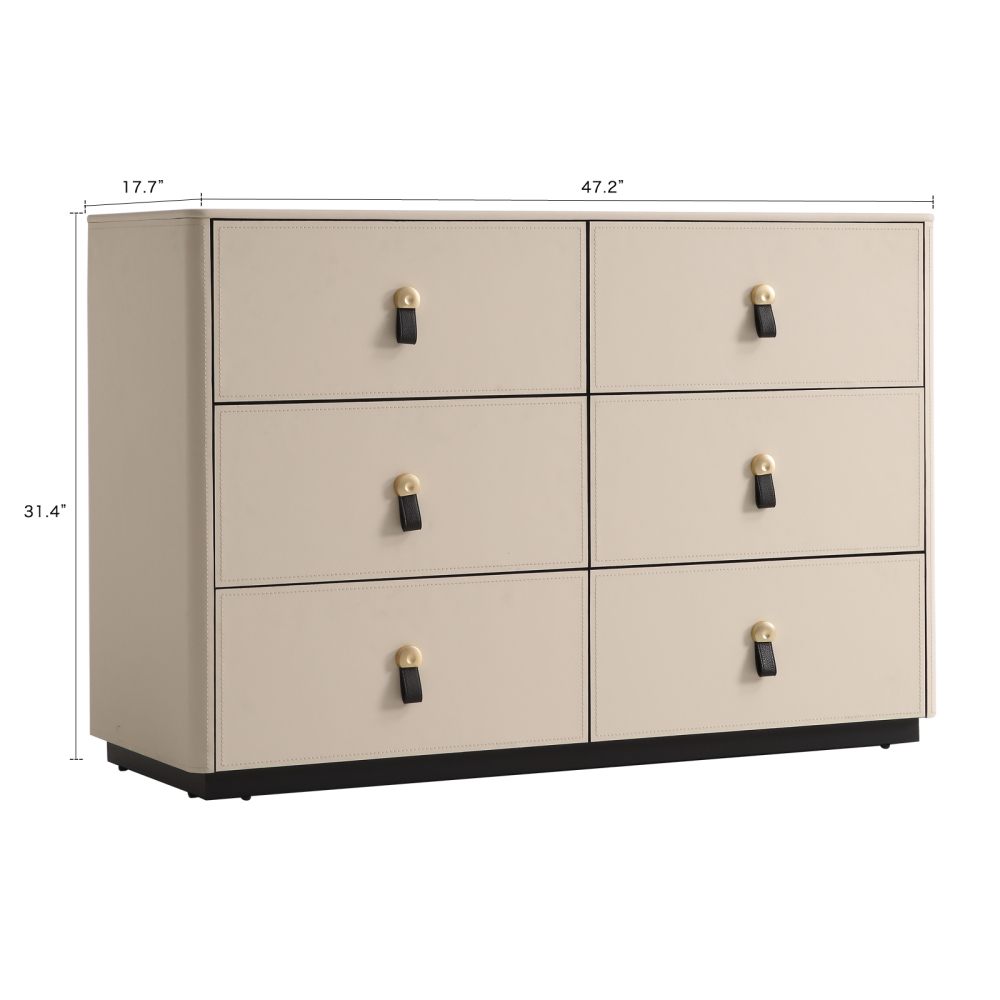 FUKAYI Faux Saddle Leather Dresser for Bedroom with 6 Drawers Double Dresser Storage Tower Organizer Unit for Living Room, Hallway, Entryway, Closets, White